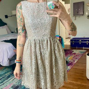 Shoshanna Blush-Colored Cocktail Dress with Lace and Glitter Detail - Size 0